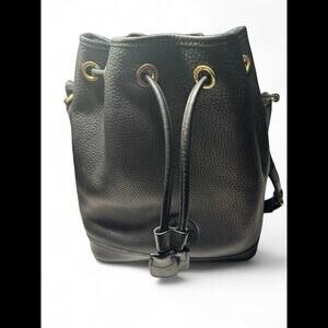 Vintage Dooney & Bourke Black Pebbled Leather Crossbody Bucket Bag